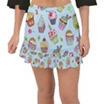 Cupcake Doodle Pattern Fishtail Mini Chiffon Skirt