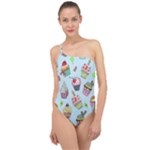 Cupcake Doodle Pattern Classic One Shoulder Swimsuit