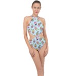 Cupcake Doodle Pattern Halter Side Cut Swimsuit