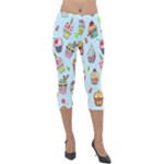 Cupcake Doodle Pattern Lightweight Velour Capri Leggings 