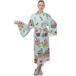 Cupcake Doodle Pattern Maxi Velour Kimono