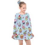 Cupcake Doodle Pattern Kids  Long Sleeve Dress