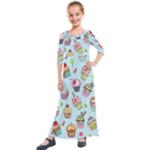 Cupcake Doodle Pattern Kids  Quarter Sleeve Maxi Dress