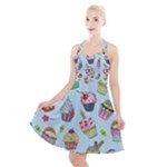 Cupcake Doodle Pattern Halter Party Swing Dress 