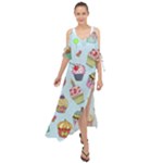 Cupcake Doodle Pattern Maxi Chiffon Cover Up Dress