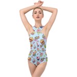 Cupcake Doodle Pattern Cross Front Low Back Swimsuit