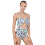 Cupcake Doodle Pattern Scallop Top Cut Out Swimsuit