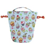 Cupcake Doodle Pattern Drawstring Bucket Bag