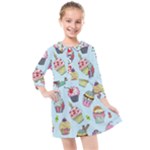 Cupcake Doodle Pattern Kids  Quarter Sleeve Shirt Dress