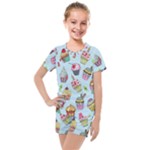 Cupcake Doodle Pattern Kids  Mesh Tee and Shorts Set