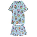 Cupcake Doodle Pattern Kids  Swim Tee and Shorts Set