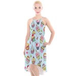 Cupcake Doodle Pattern High-Low Halter Chiffon Dress 