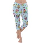 Cupcake Doodle Pattern Lightweight Velour Capri Yoga Leggings