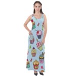 Cupcake Doodle Pattern Sleeveless Velour Maxi Dress