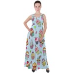 Cupcake Doodle Pattern Empire Waist Velour Maxi Dress