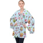 Cupcake Doodle Pattern Long Sleeve Velvet Kimono 