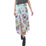 Cupcake Doodle Pattern Velour Split Maxi Skirt