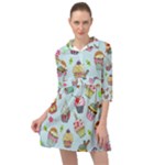 Cupcake Doodle Pattern Mini Skater Shirt Dress