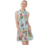 Cupcake Doodle Pattern Sleeveless Shirt Dress