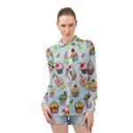 Cupcake Doodle Pattern Long Sleeve Chiffon Shirt