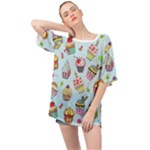 Cupcake Doodle Pattern Oversized Chiffon Top