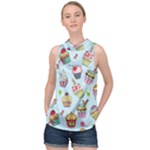 Cupcake Doodle Pattern High Neck Satin Top