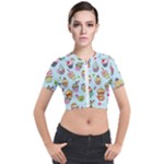 Cupcake Doodle Pattern Short Sleeve Cropped Jacket