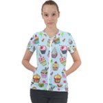 Cupcake Doodle Pattern Short Sleeve Zip Up Jacket