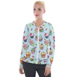 Cupcake Doodle Pattern Velour Zip Up Jacket