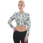 Cupcake Doodle Pattern Long Sleeve Cropped Velvet Jacket