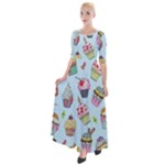 Cupcake Doodle Pattern Half Sleeves Maxi Dress