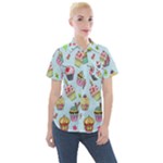 Cupcake Doodle Pattern Women s Short Sleeve Pocket Shirt