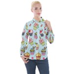 Cupcake Doodle Pattern Women s Long Sleeve Pocket Shirt