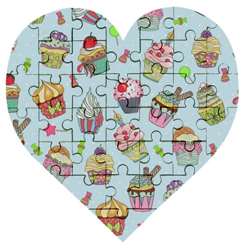 Cupcake Doodle Pattern Wooden Puzzle Heart from ArtsNow.com