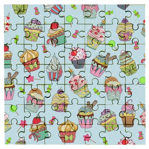 Cupcake Doodle Pattern Wooden Puzzle Square from ArtsNow.com