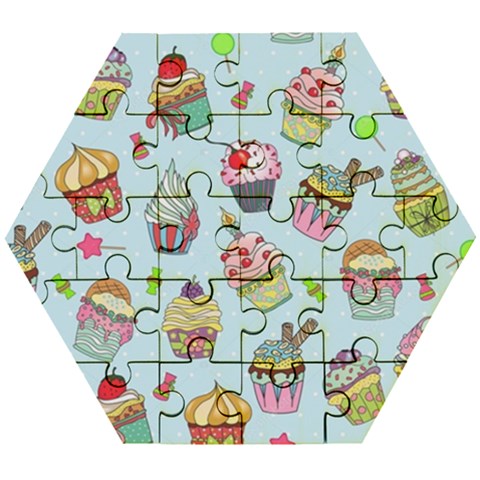 Cupcake Doodle Pattern Wooden Puzzle Hexagon from ArtsNow.com