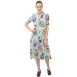 Cupcake Doodle Pattern Keyhole Neckline Chiffon Dress