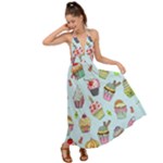 Cupcake Doodle Pattern Backless Maxi Beach Dress