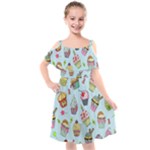 Cupcake Doodle Pattern Kids  Cut Out Shoulders Chiffon Dress