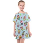 Cupcake Doodle Pattern Kids  One Piece Chiffon Dress