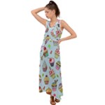 Cupcake Doodle Pattern V-Neck Chiffon Maxi Dress