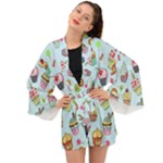 Cupcake Doodle Pattern Long Sleeve Kimono