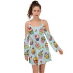 Cupcake Doodle Pattern Kimono Sleeves Boho Dress