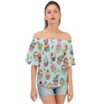 Cupcake Doodle Pattern Off Shoulder Short Sleeve Top