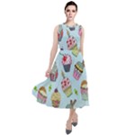 Cupcake Doodle Pattern Round Neck Boho Dress