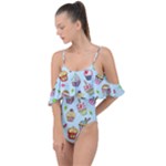 Cupcake Doodle Pattern Drape Piece Swimsuit