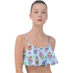 Cupcake Doodle Pattern Frill Bikini Top