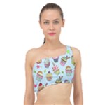 Cupcake Doodle Pattern Spliced Up Bikini Top 