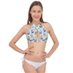 Cupcake Doodle Pattern Cross Front Halter Bikini Top