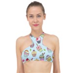 Cupcake Doodle Pattern High Neck Bikini Top